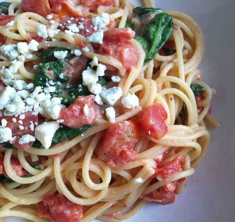 Pasta with Blue Cheese Spinach Sauce is easy to prepare and showcases the delights of blue cheese