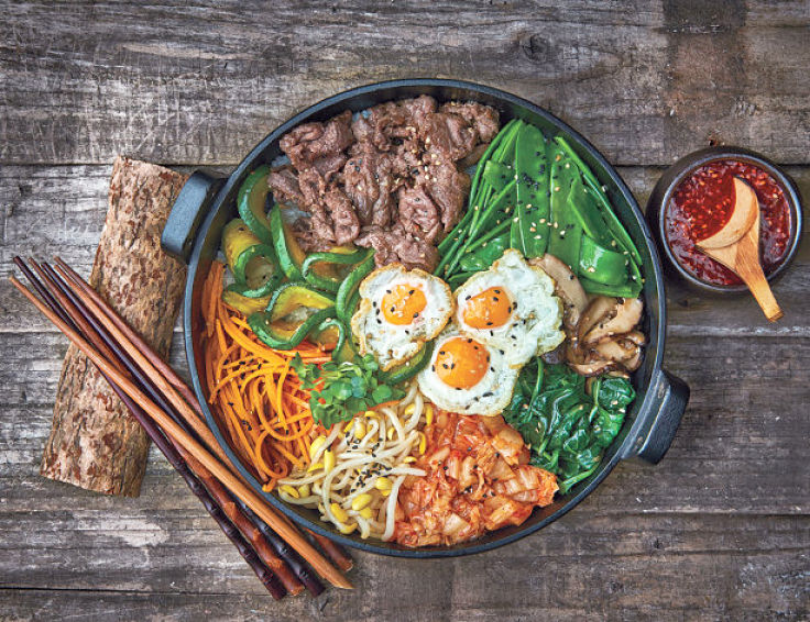 Delightful bibimbap is made with an array of healthy whole food ingredients 