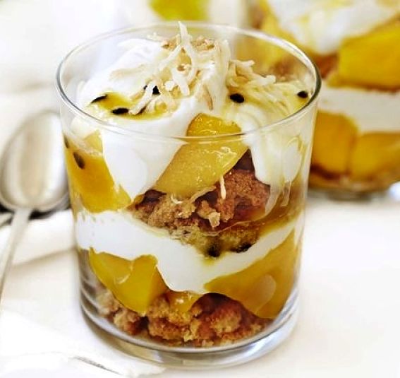 Mango and passion fruit crunch breakfast trifle - Learn how to make it here