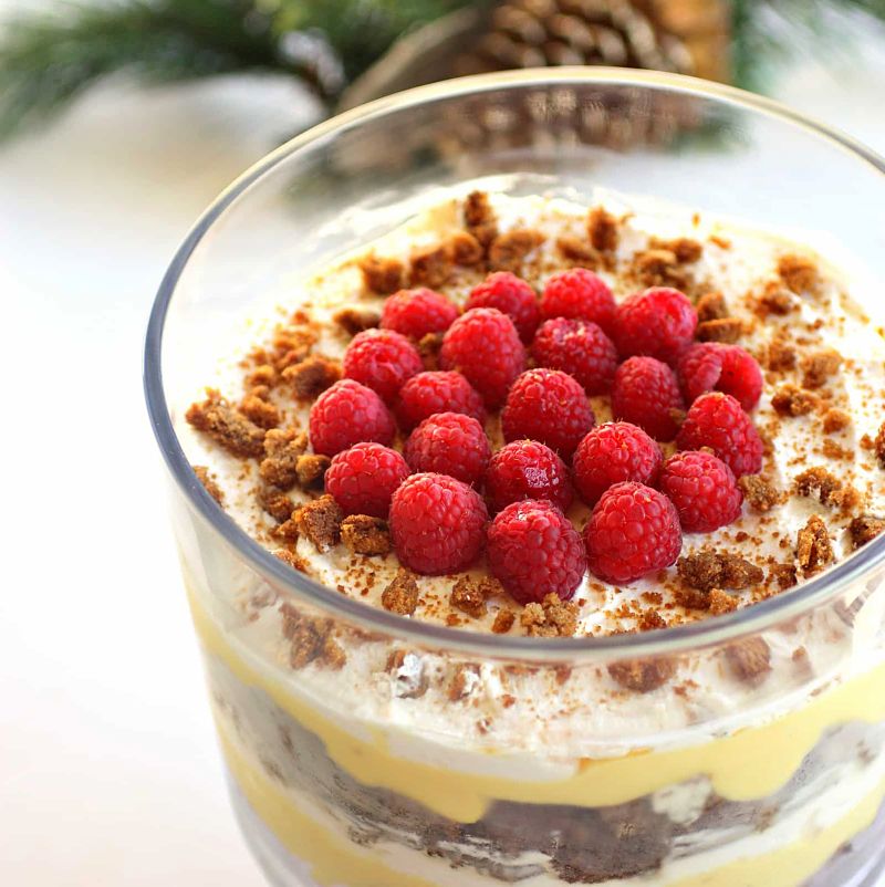 Eggnog, ginger and raspberries fruit trifle - Wow what a treat!