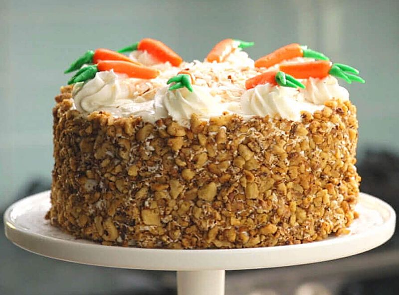 Iced carrot cake with nuts pressed into the sides - absolutely magnificient!