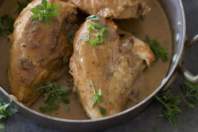 Madeira braised chicken with mushroom gravy recipe - see more great recipes in this article
