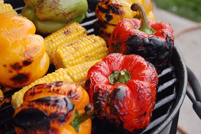 Bell peppers and corn grilled to perfection on the barbecue