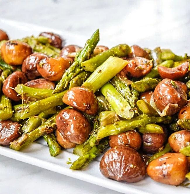 Easy Asparagus with Roasted Chestnuts