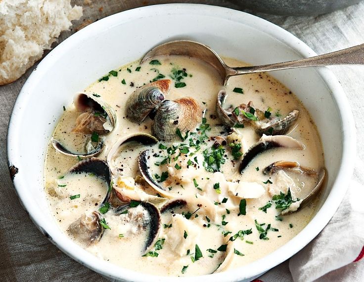 Fish and clam chowder recipe with shells included. See the suite of great recipes here
