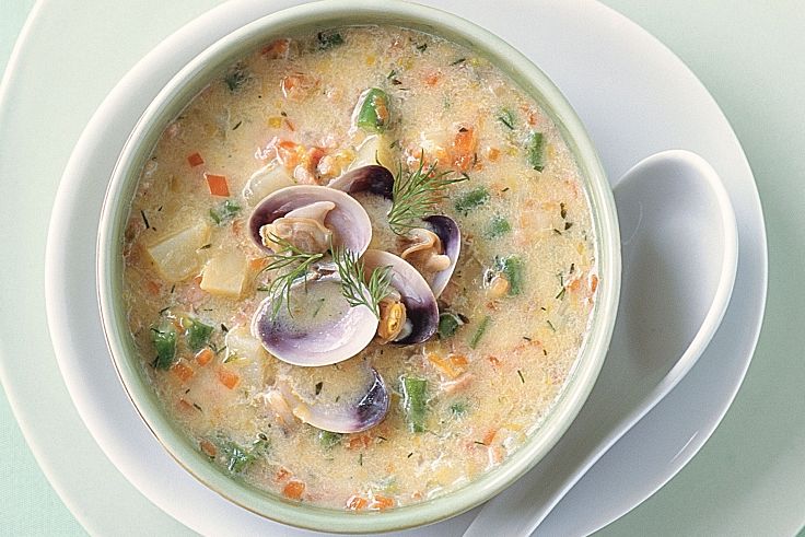 Seafood chowder recipe with potatoes, leek and fresh herbs. See more recipes here
