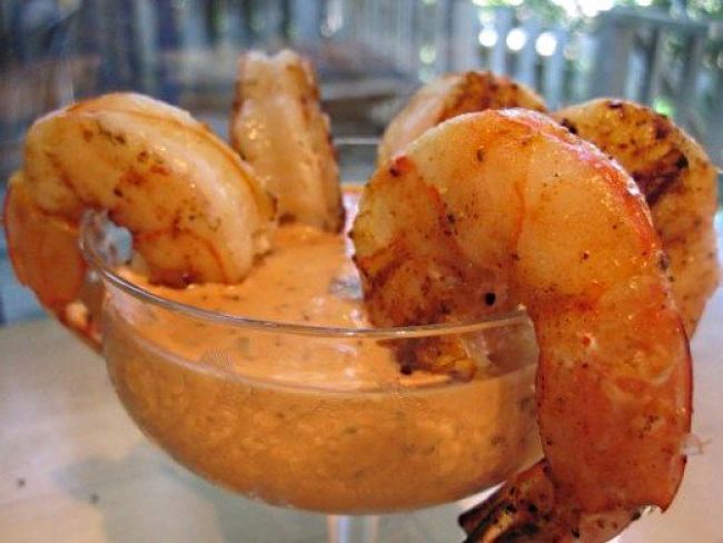 Prawn cocktail with lightly grilled prawns and comeback sauce. Delicious. Comeback sauce is eay to prepare at home 