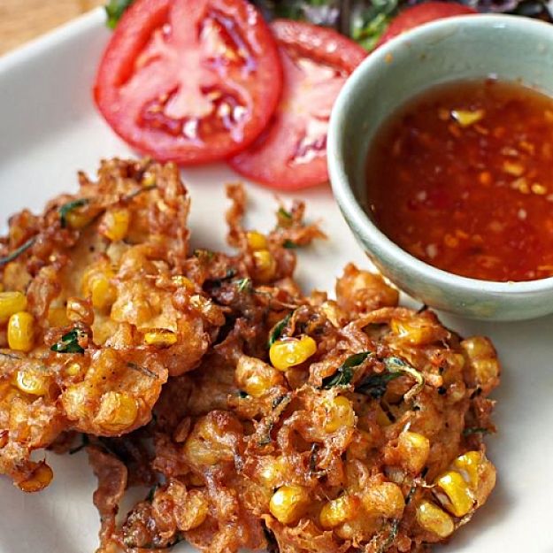 Delicious Homemade Corn Fritters with fresh baked tomato salsa