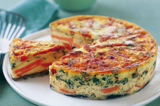 The One pan Frittata can be removed from the pan and served on a plate which showcases the mix of filling ingredients