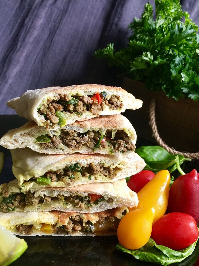 Meat and vegetable fillings are very popular in Turkish Gozleme filled flat bread