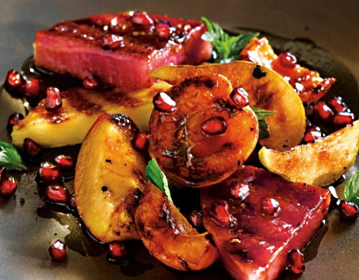 A delightful dessert dish of mixed barbecued fruits