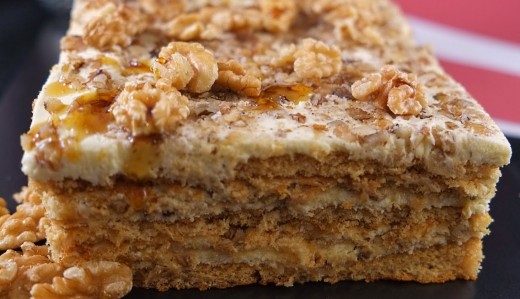 Walnuts, almonds and cream cheese pair well with the honey in cakes and slices