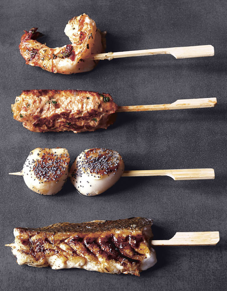 Mixed seafood Yakitori are great for parties and special dinners with friends
