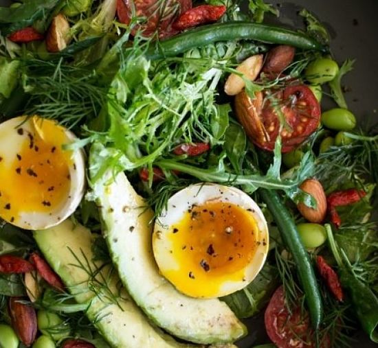Delicious Paleo breakfast salad recipe with eggs and anchovies