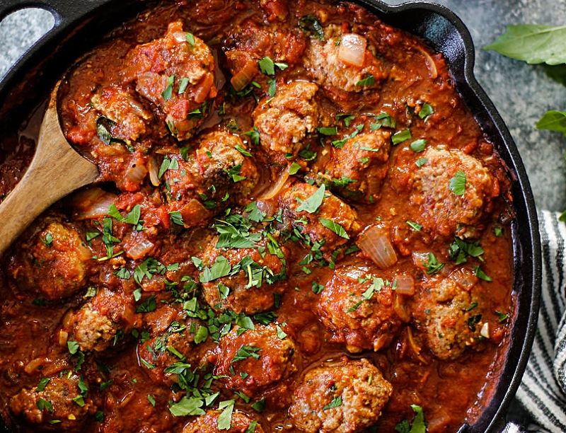 Hearty meatballs in a homemade tomato sauce.