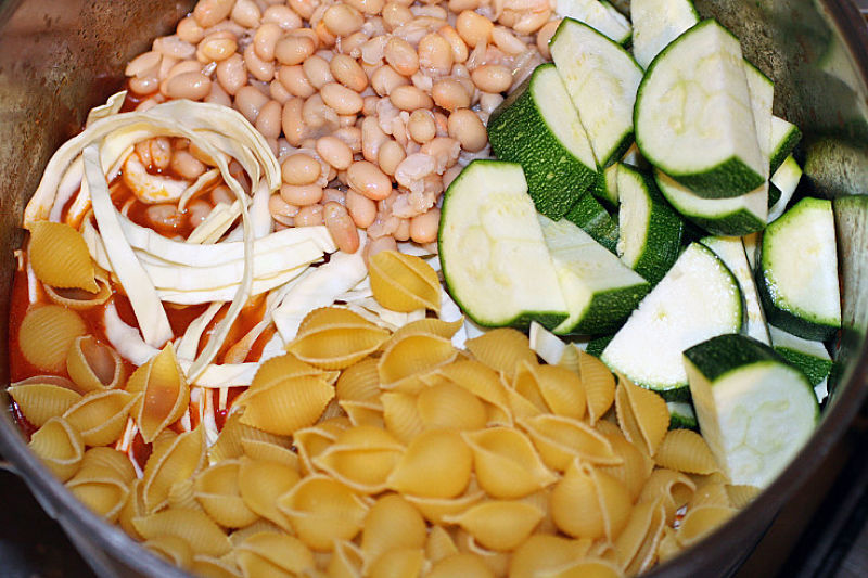 The ingredients for a minestrone depending on what vegetables are available