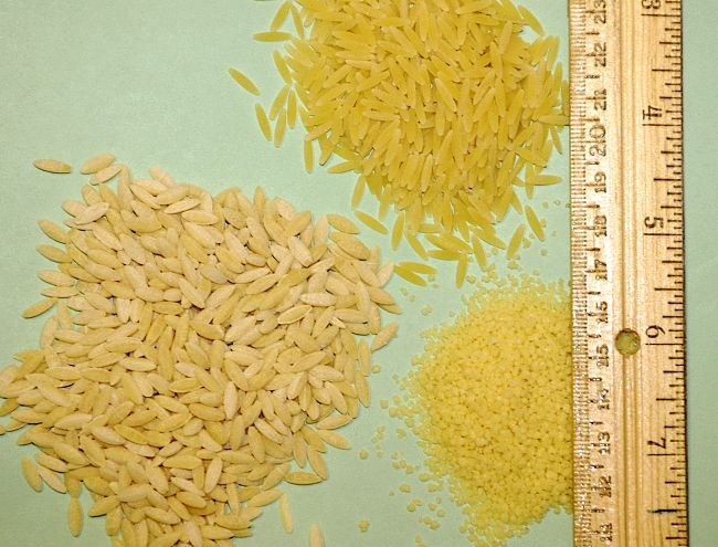 Comparative size of Orzo, Risoni and Couscous