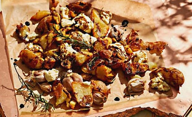 Delicious Pan Fried Potatoes with Garlic, Rosemary and Stracchino cheese is a delightful side dish for a barbecue or roast
