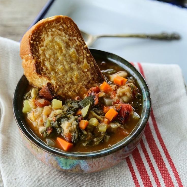 Lovely Ribollita soup is a great way to enjoy crusty Italian bread. It is classic 'Cook Once - Eat Twice' dish enjoyable for the entire family
