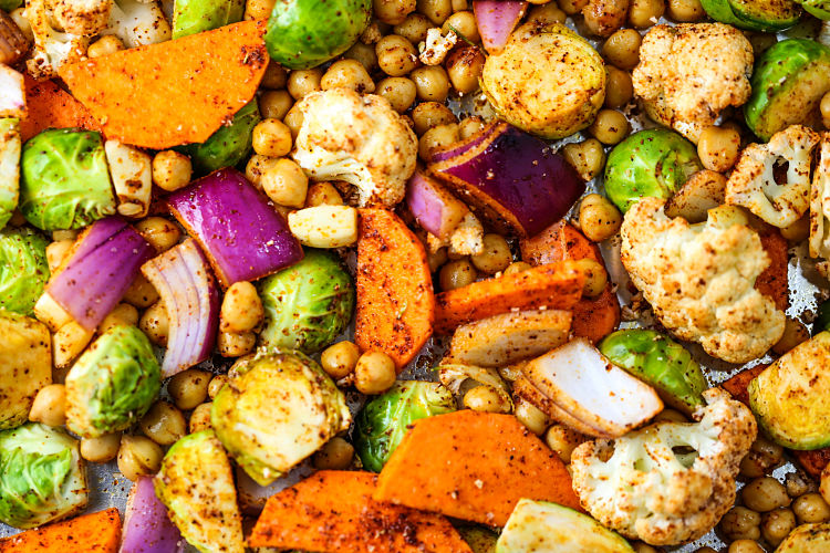 You can cook a variety of vegetables and chick peas on a single pan sheet for a delightful meal or snack