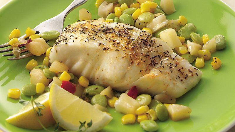 Succotash recipe with halibut - delicious and so healthy.