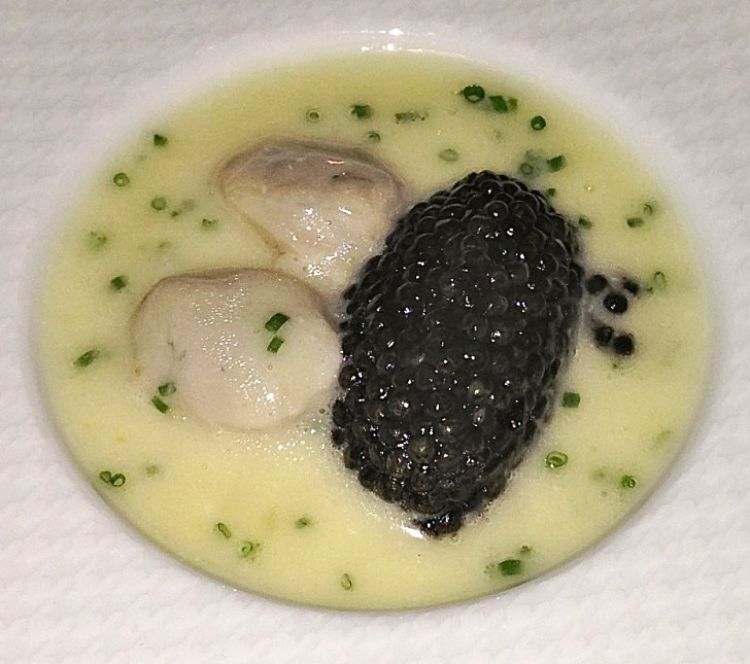 Oysters and Pearls is one of the modern savory dishes that take advantage of the unique shape and texture of tapioca pearls, They also absorb flavor and color from the medium in which they are prepared.