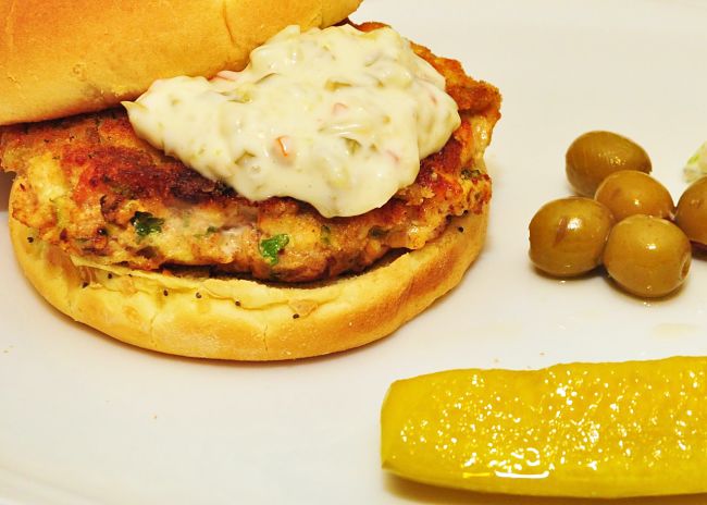 Fish patties topped with tartar sauce - Just Perfect 