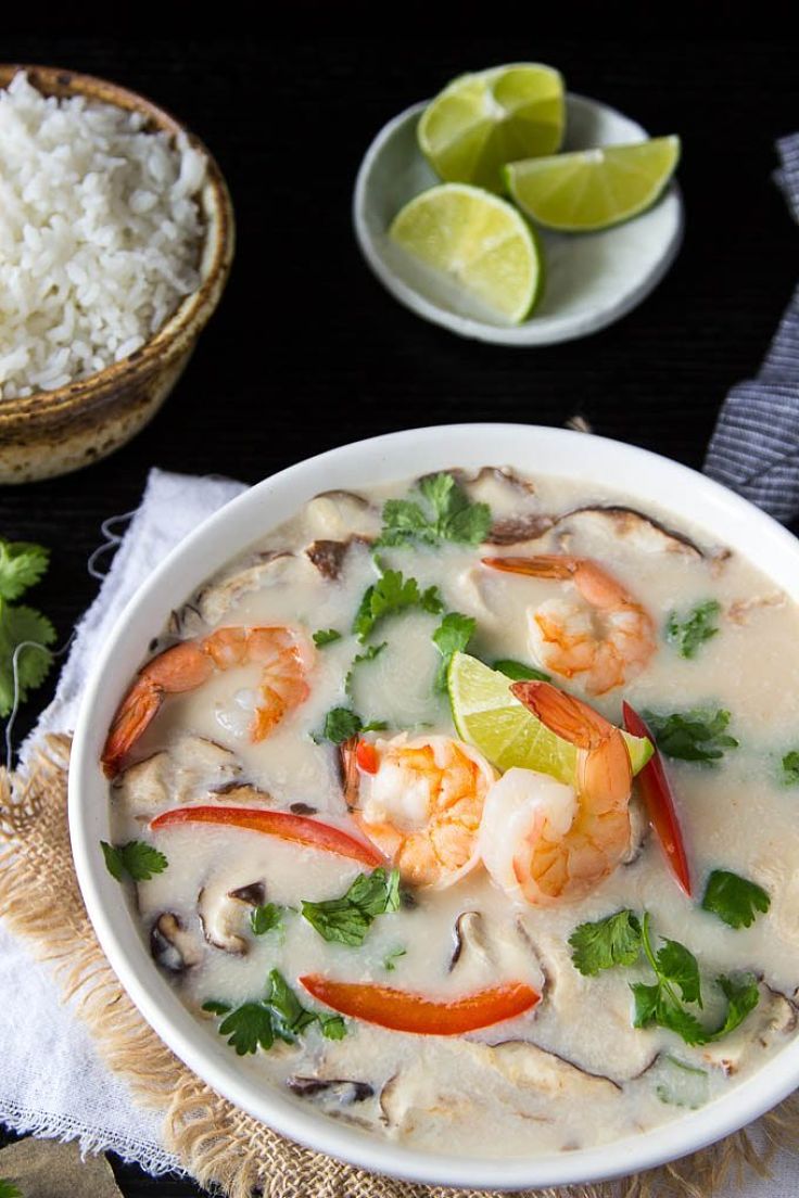 Thai Tom kha soup with shrimp - a delightful variation from the traditional chicken and coconut milk version