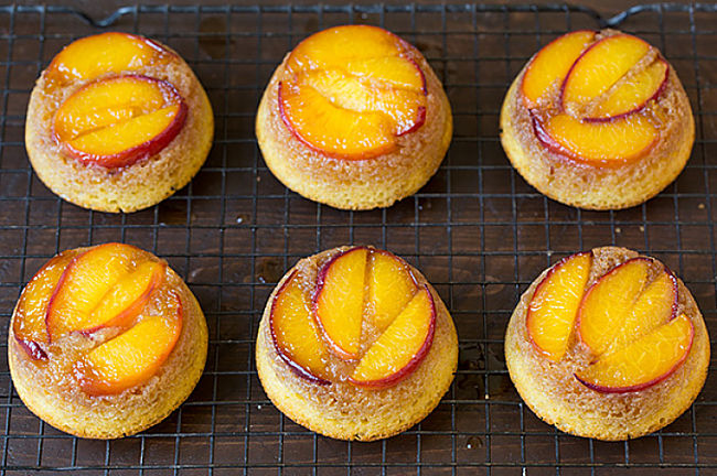 Upside down muffins with peach slices and delicious and very attractive