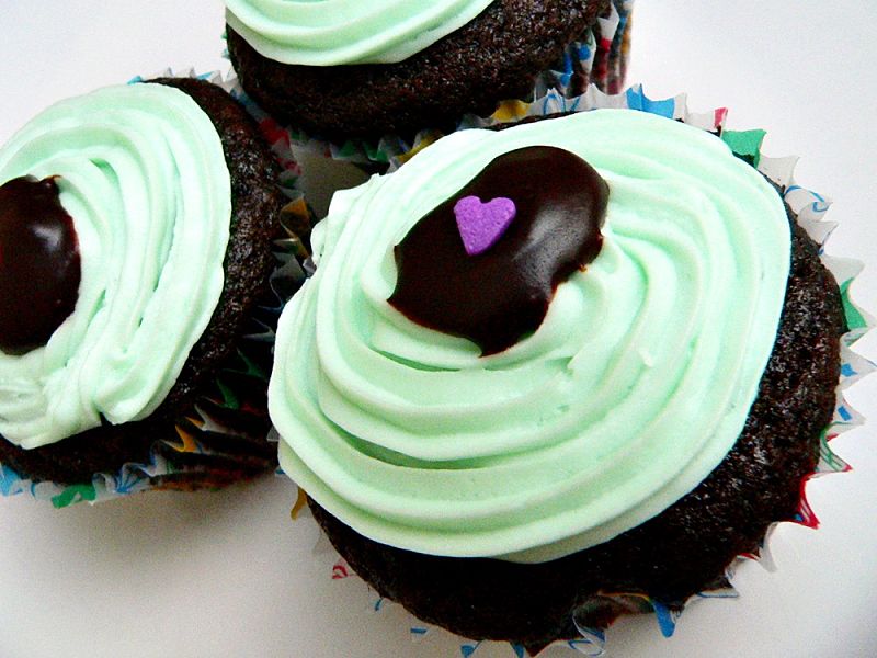 White chocolate frosting with green mint color and flavor