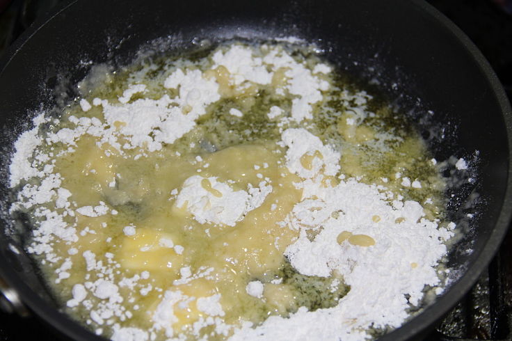The flour is cooked and 'plumped' in the melted butter. Allow extra time for the flour to cook and mix well 