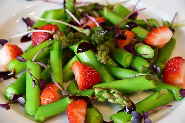 Steamed and chilled asparagus is a delightful ingredients for salads and stir fries