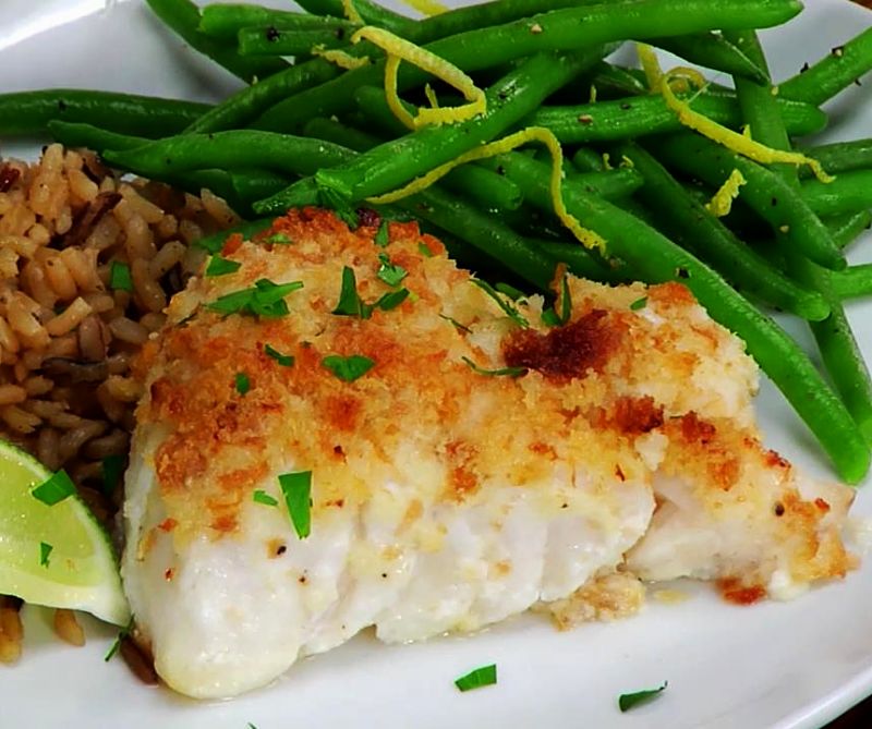 Serve baked fish with simple steamed or boiled vegetables