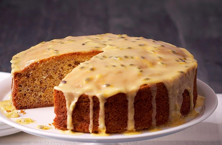 Banana cake with passionfruit icing - see more wonderful recipes in this article