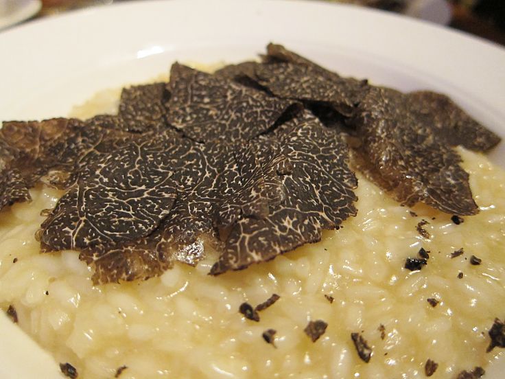 Milk risotto is savory. Shown is one variation with black truffles