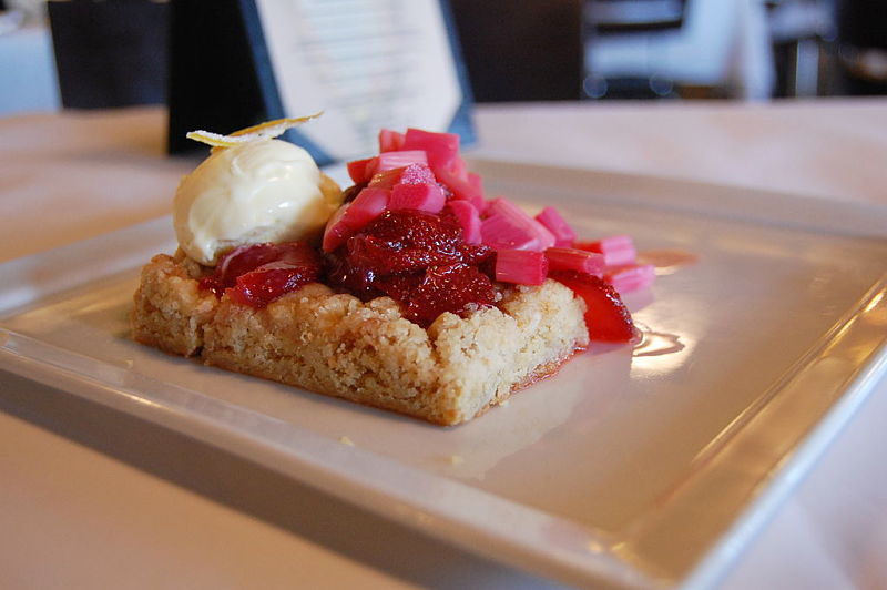 Blondie slices make lovely bases for delicious desserts. Berries, rhubarb and fresh fruit pair well with blondies. See more recipes here