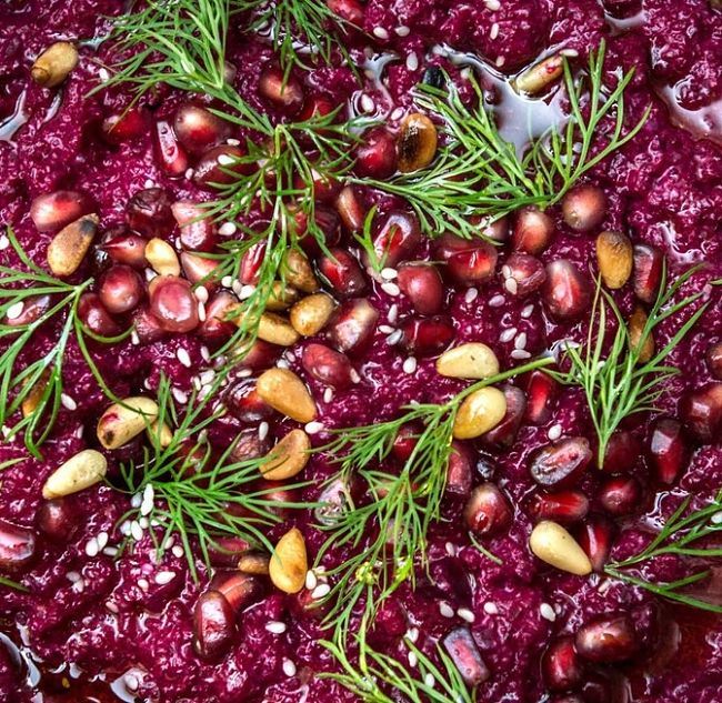 Beetroot Borani Dip with Fresh Herbs and Walnuts