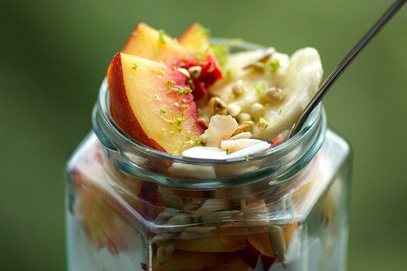 The key to a great breakfast trifle is beautiful fresh fruit, freshly prepared