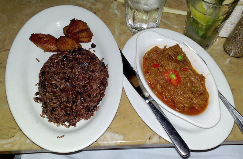 Mexican Rice and Black beans, with Tostarones