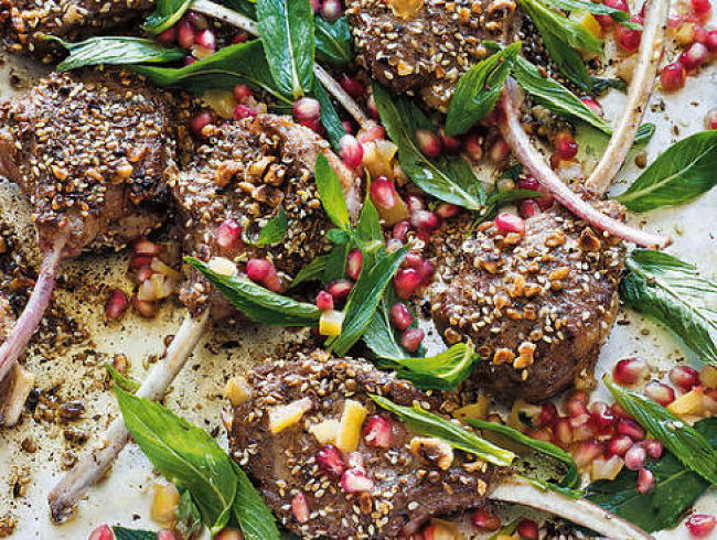 Dukkah lamb cutlets with mint and pomegranate salad