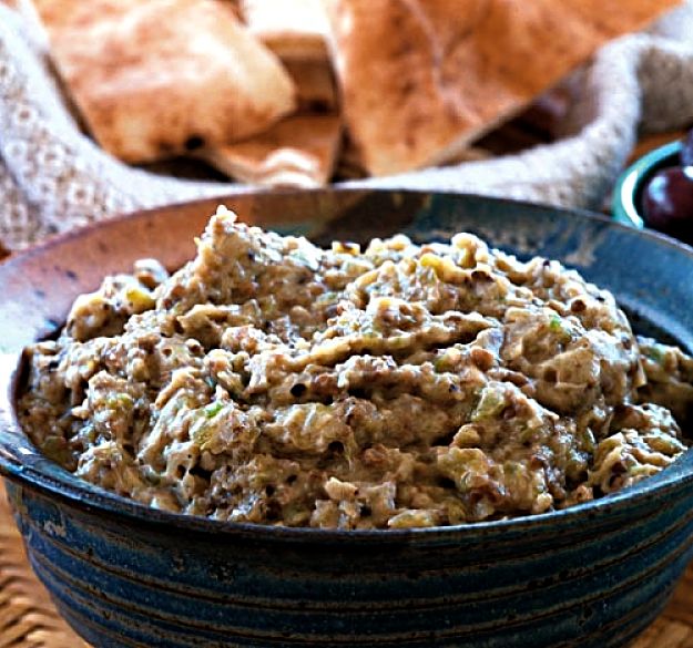 Delicious Homemade smoky eggplant dip with Greek yogurt