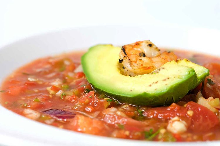 Gazpacho with Grilled Shrimp and Avocado