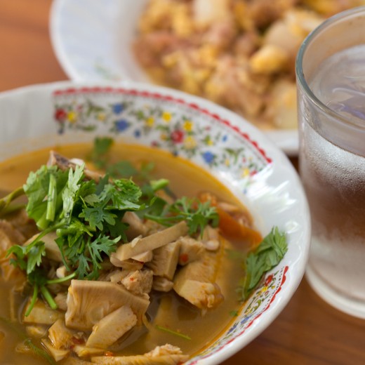 Green jackfruit can be used in a variety of stir fry dishes and soups. It resembles tofu or pulled meat