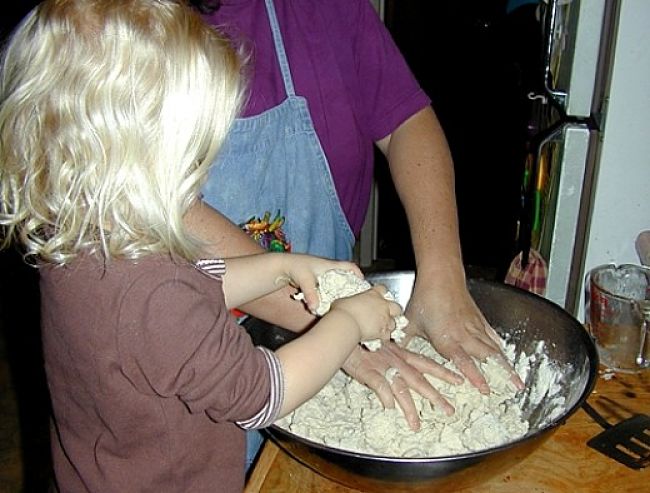 Mixing the flour to start making the tacos