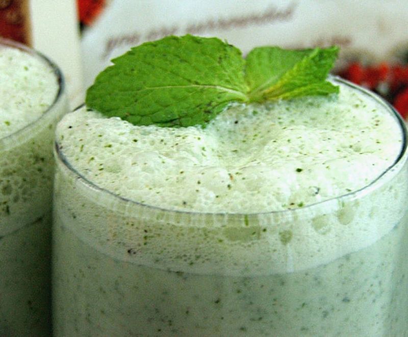 Delightful mint lassi is refreshing and aromatic