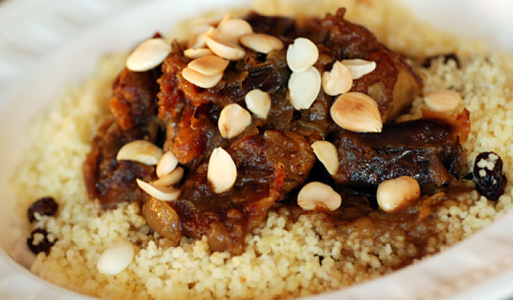 Moroccan Lamb Tagine with Dates and Almonds with Cinnamon-Scented Couscous