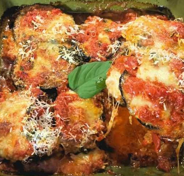 Pork parmigiana with eggplant slices