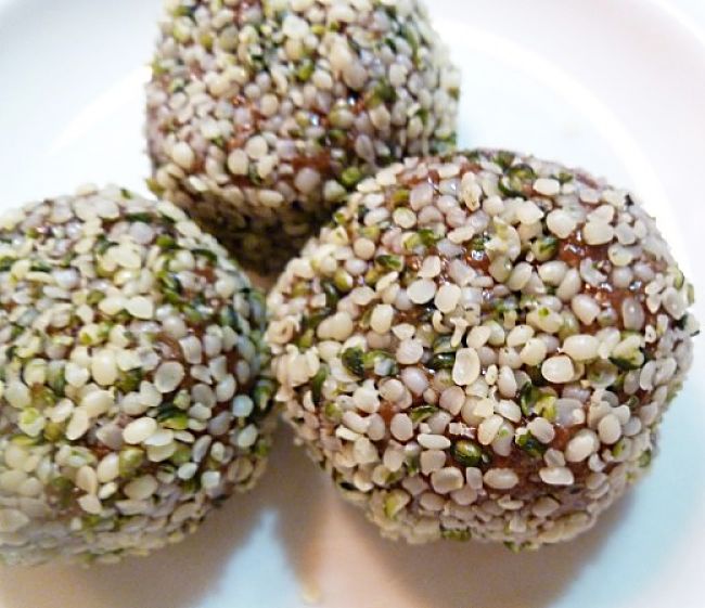 The nutrients in protein balls can be boosted by rolling them in a variety of seeds.