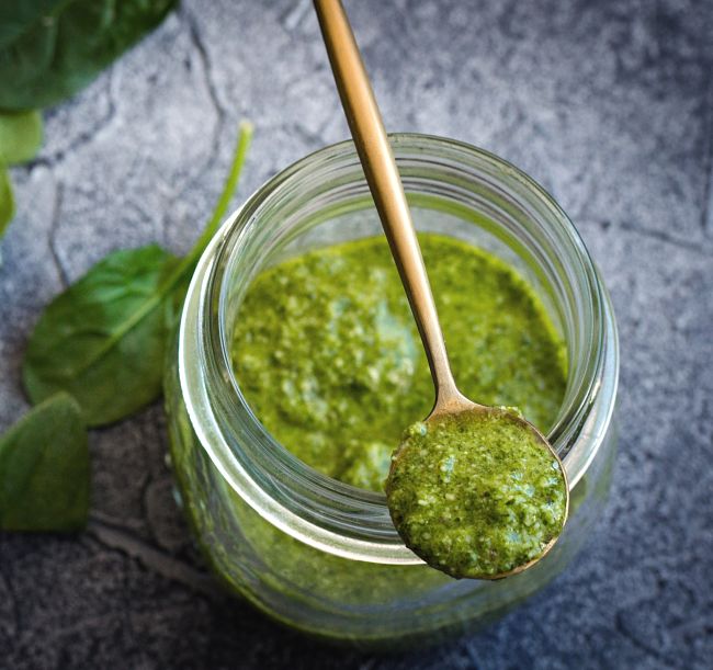 Homemade parsley, basil and garlic sauce