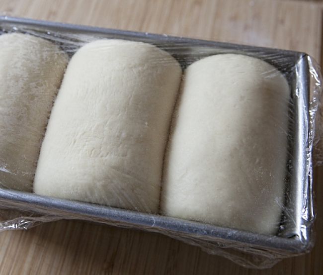 The third rise in the bread tin, just prior to baking